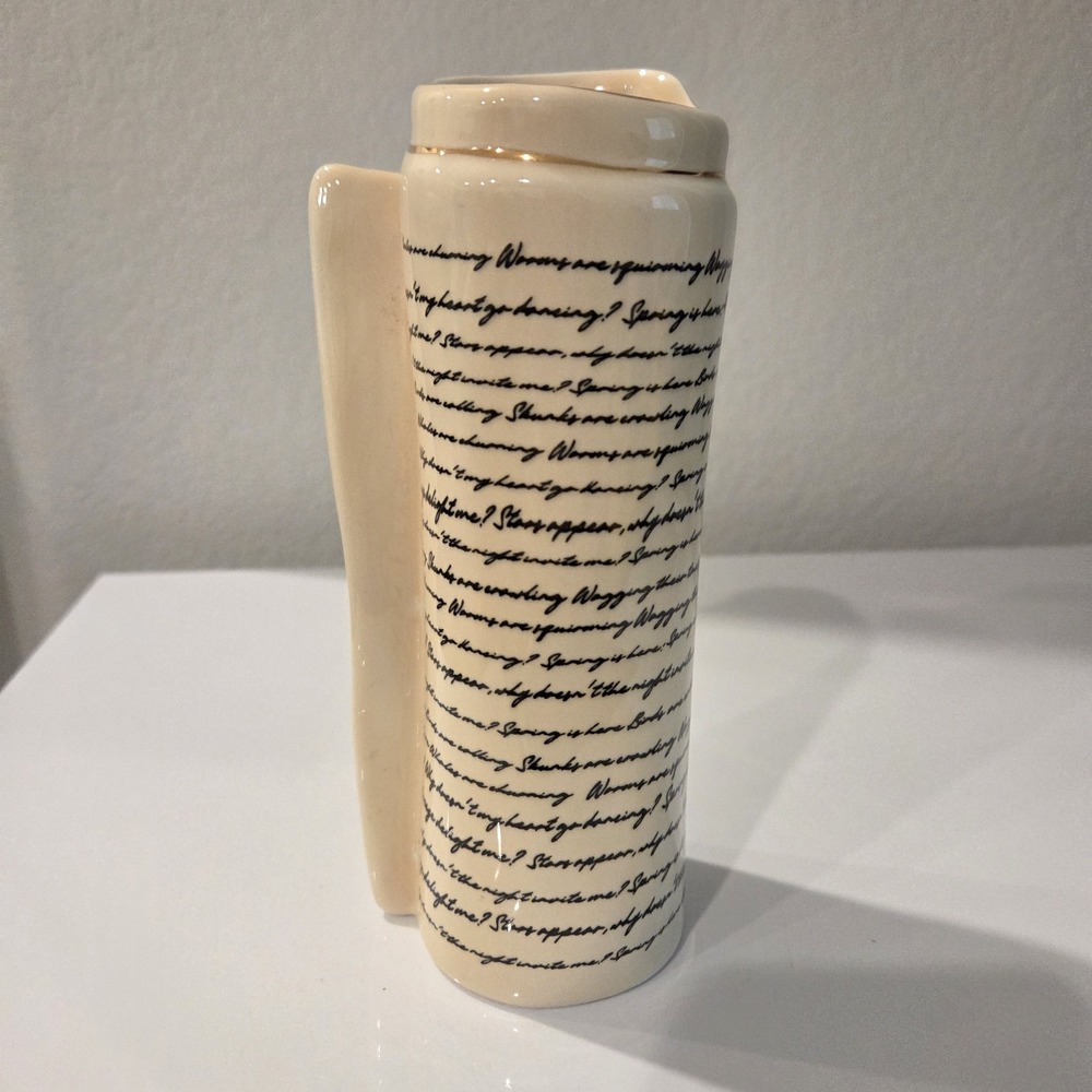 Ashland Ceramic Spring French Chateau Vase Love Script Scroll Gold Accent Rim